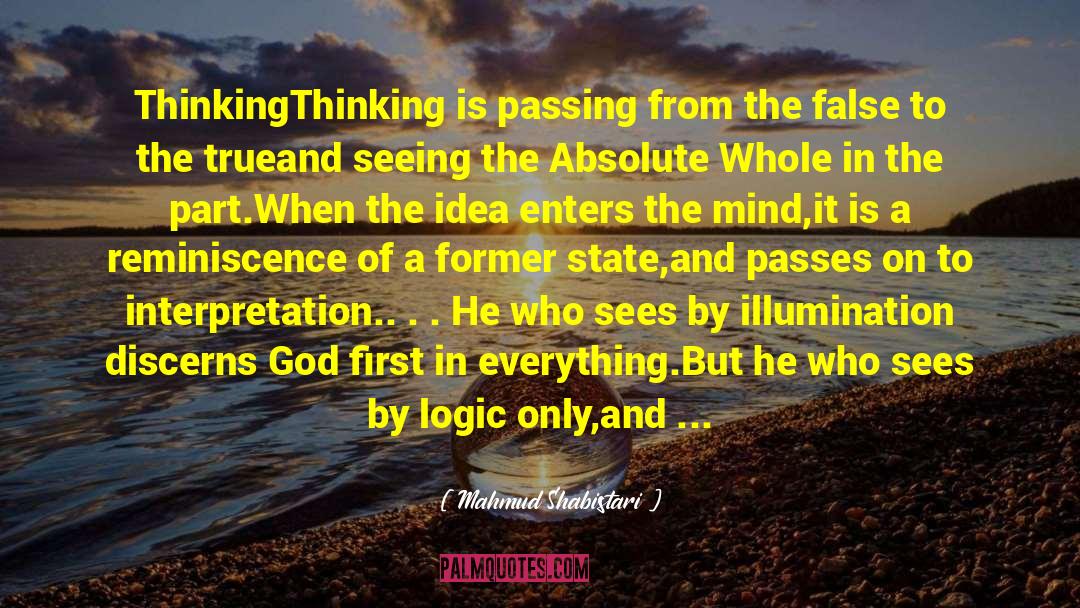 Mahmud Shabistari Quotes: Thinking<br /><br />Thinking is passing