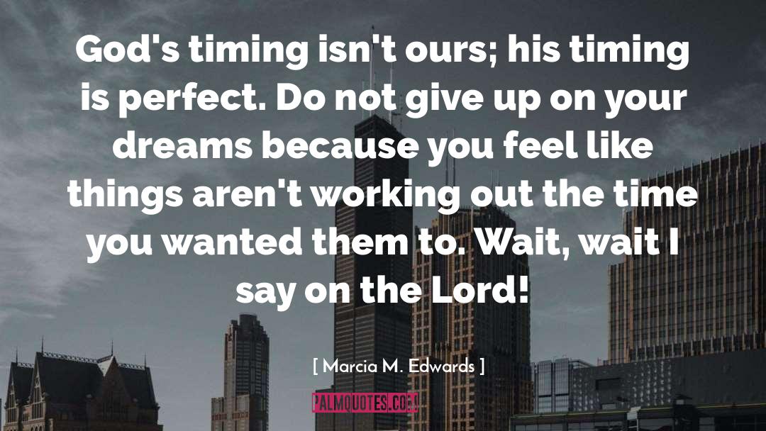 Marcia M. Edwards Quotes: God's timing isn't ours; his