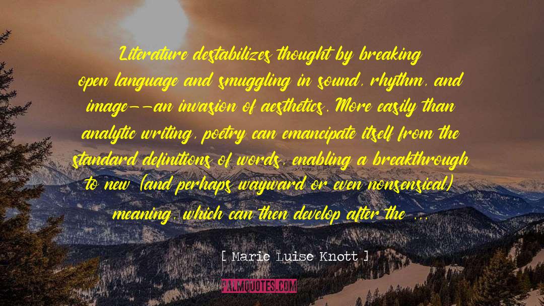 Marie Luise Knott Quotes: Literature destabilizes thought by breaking