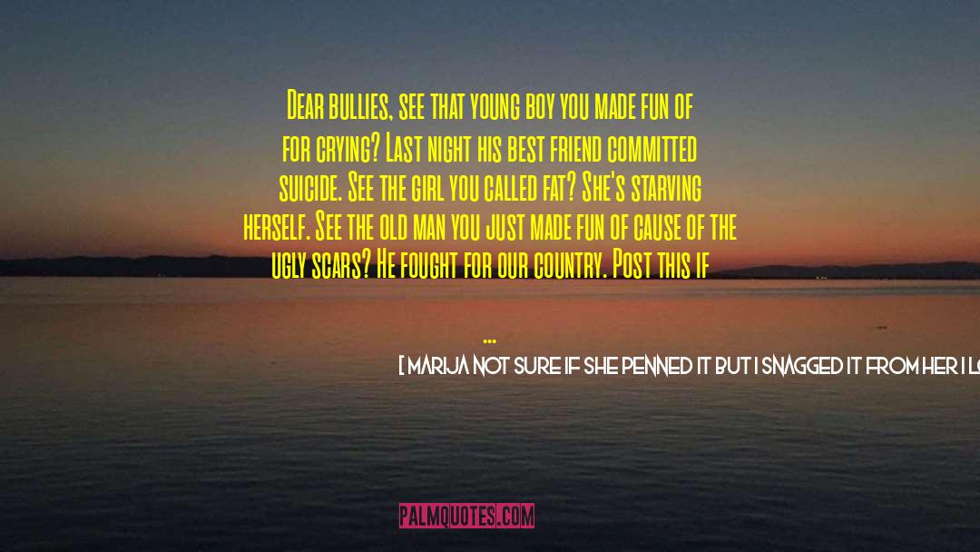 Marija Not Sure If She Penned It But I Snagged It From Her I Love It Quotes: Dear bullies, see that young