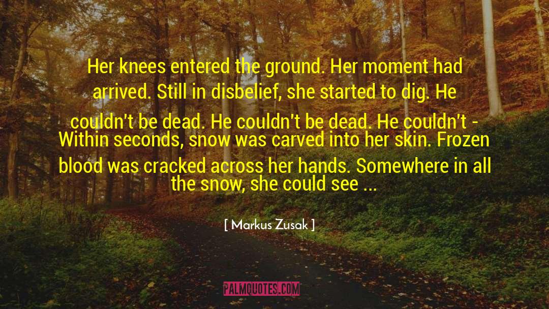 Markus Zusak Quotes: Her knees entered the ground.