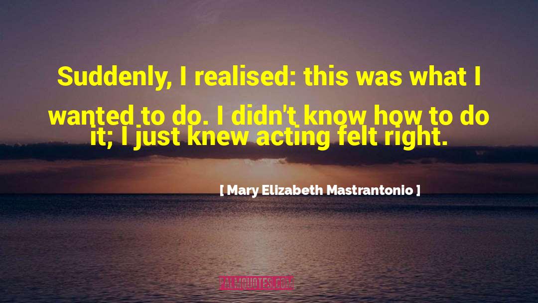 Mary Elizabeth Mastrantonio Quotes: Suddenly, I realised: this was