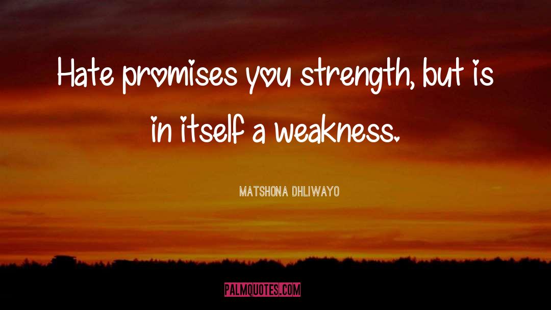 Matshona Dhliwayo Quotes: Hate promises you strength, but