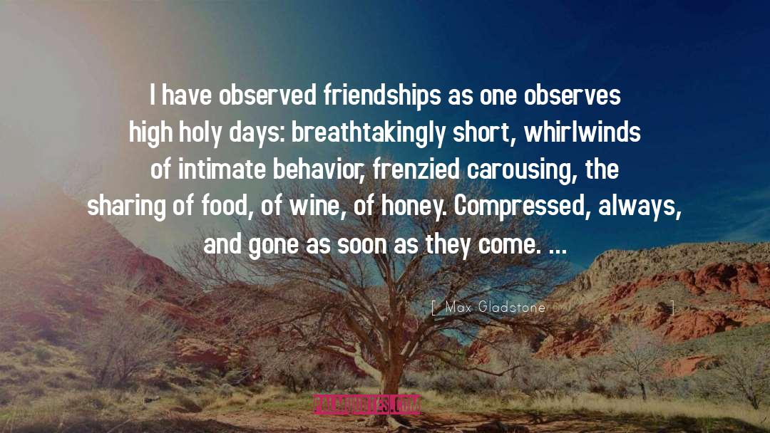 Max Gladstone Quotes: I have observed friendships as