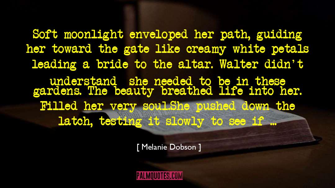 Melanie Dobson Quotes: Soft moonlight enveloped her path,