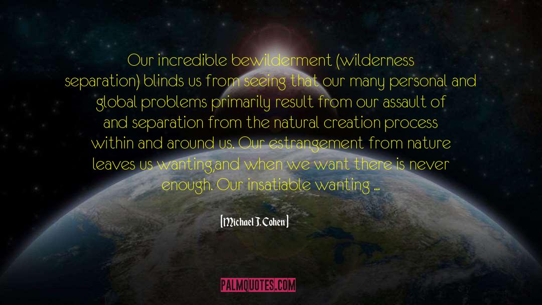 Michael J. Cohen Quotes: Our incredible bewilderment (wilderness separation)