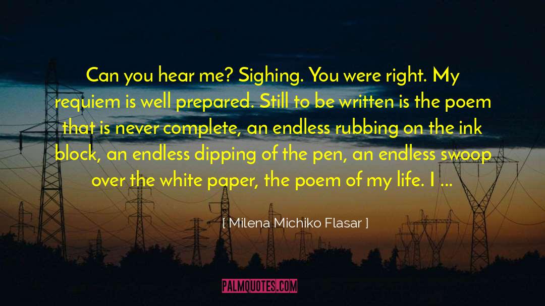 Milena Michiko Flasar Quotes: Can you hear me? Sighing.
