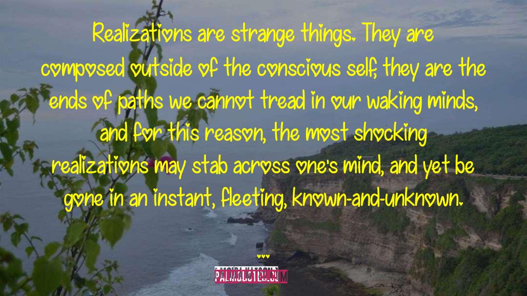 Moira Katson Quotes: Realizations are strange things. They