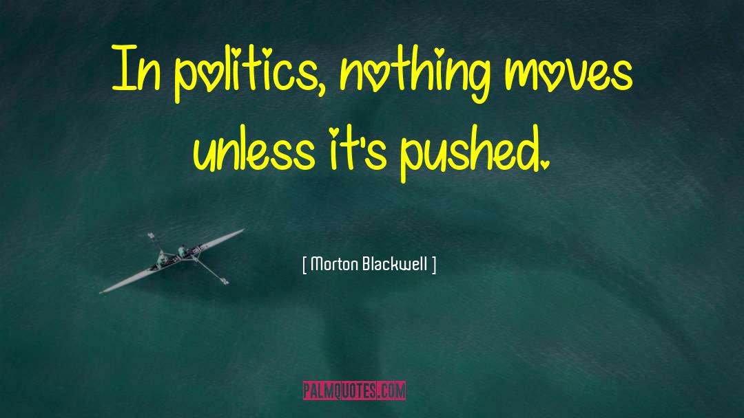 Morton Blackwell Quotes: In politics, nothing moves unless