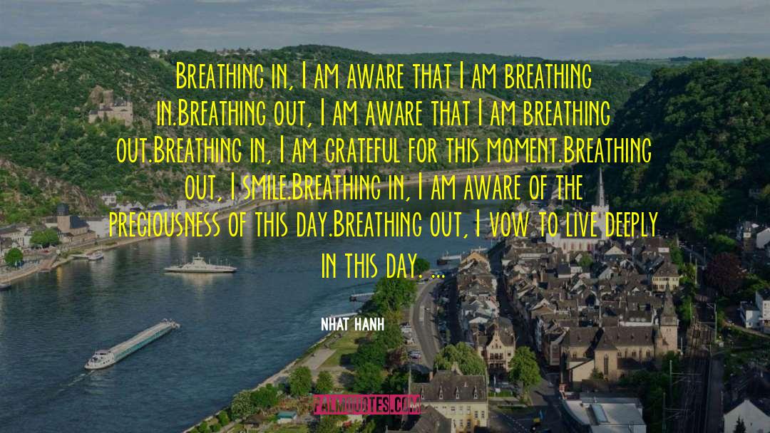 Nhat Hanh Quotes: Breathing in, I am aware
