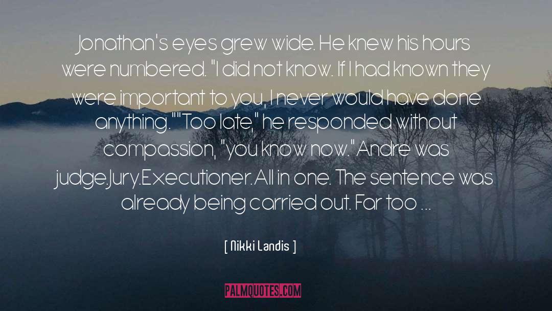 Nikki Landis Quotes: Jonathan's eyes grew wide. He