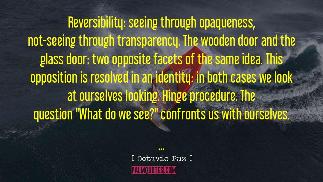 Octavio Paz Quotes: Reversibility: seeing through opaqueness, not-seeing