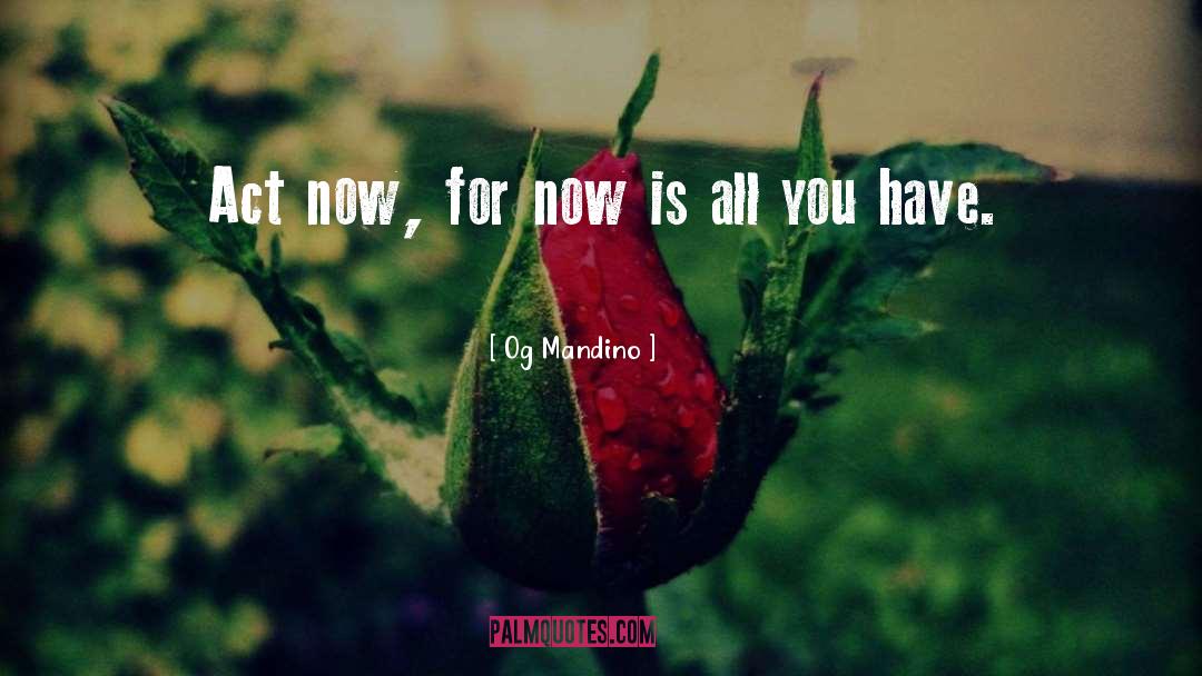 Og Mandino Quotes: Act now, for now is