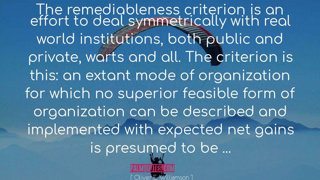 Oliver E. Williamson Quotes: The remediableness criterion is an