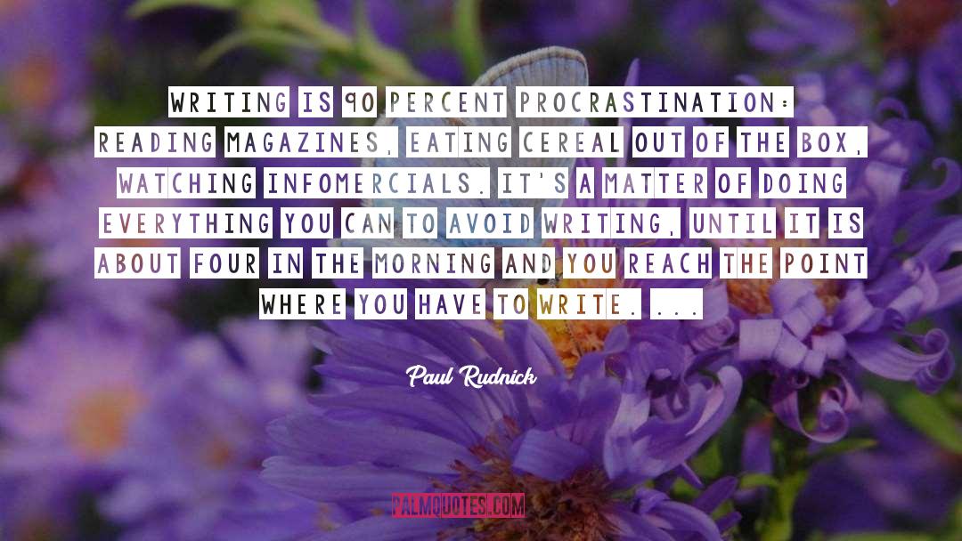 Paul Rudnick Quotes: Writing is 90 percent procrastination: