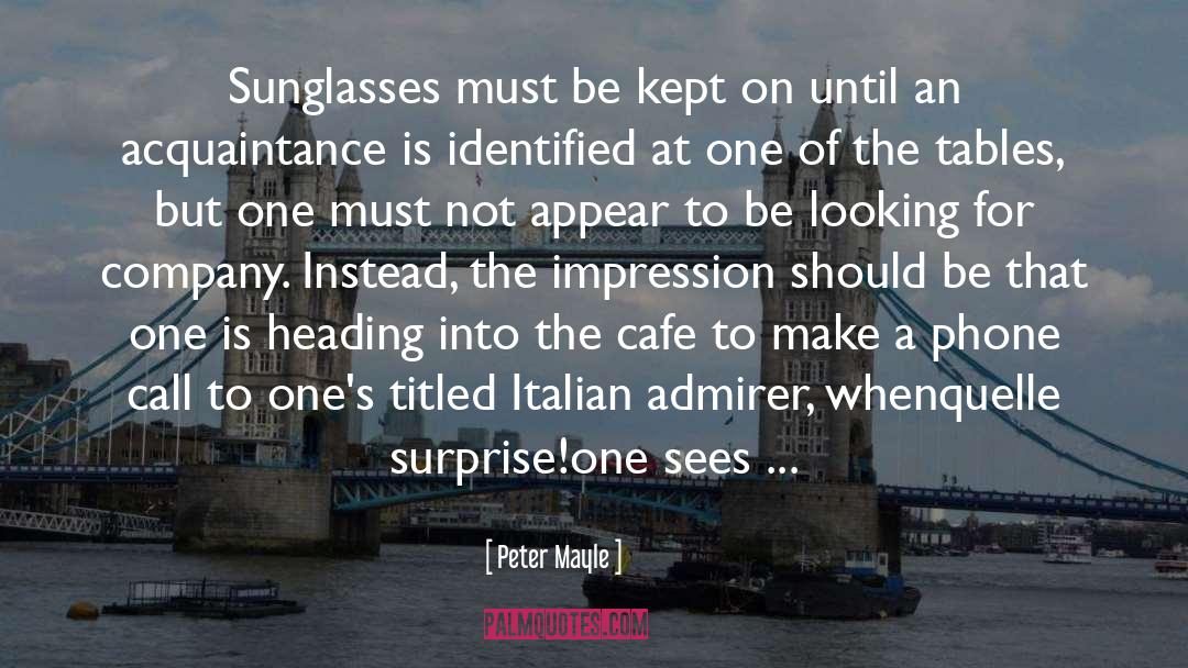 Peter Mayle Quotes: Sunglasses must be kept on