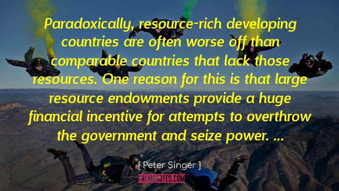 Peter Singer Quotes: Paradoxically, resource-rich developing countries are