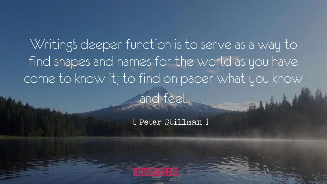 Peter Stillman Quotes: Writing's deeper function is to