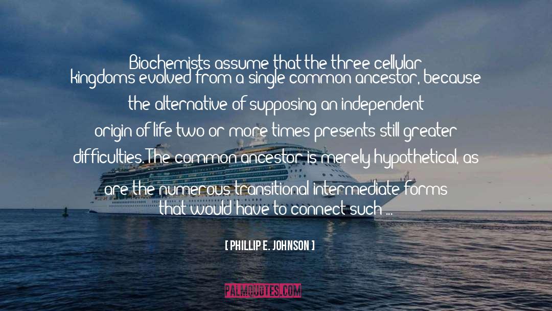 Phillip E. Johnson Quotes: Biochemists assume that the three