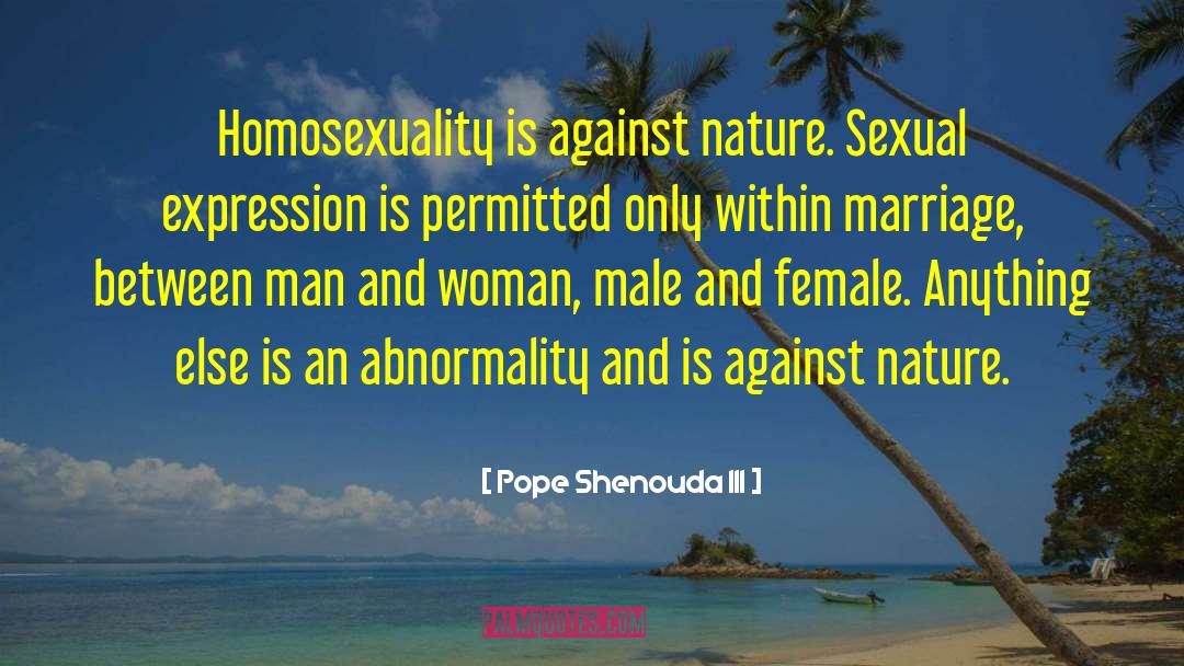 Pope Shenouda III Quotes: Homosexuality is against nature. Sexual