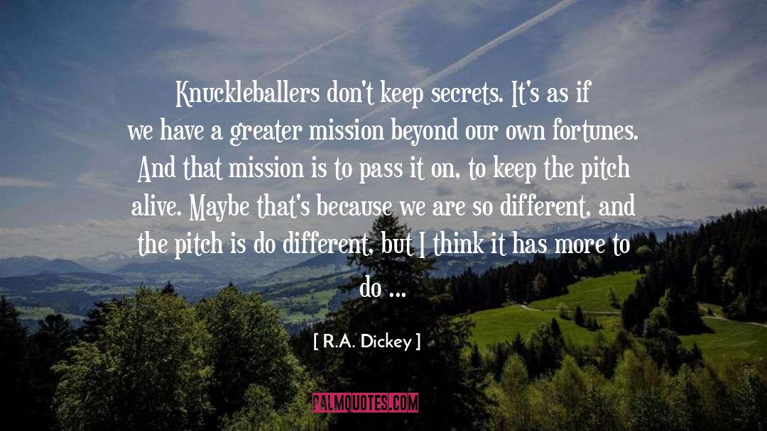 R.A. Dickey Quotes: Knuckleballers don't keep secrets. It's
