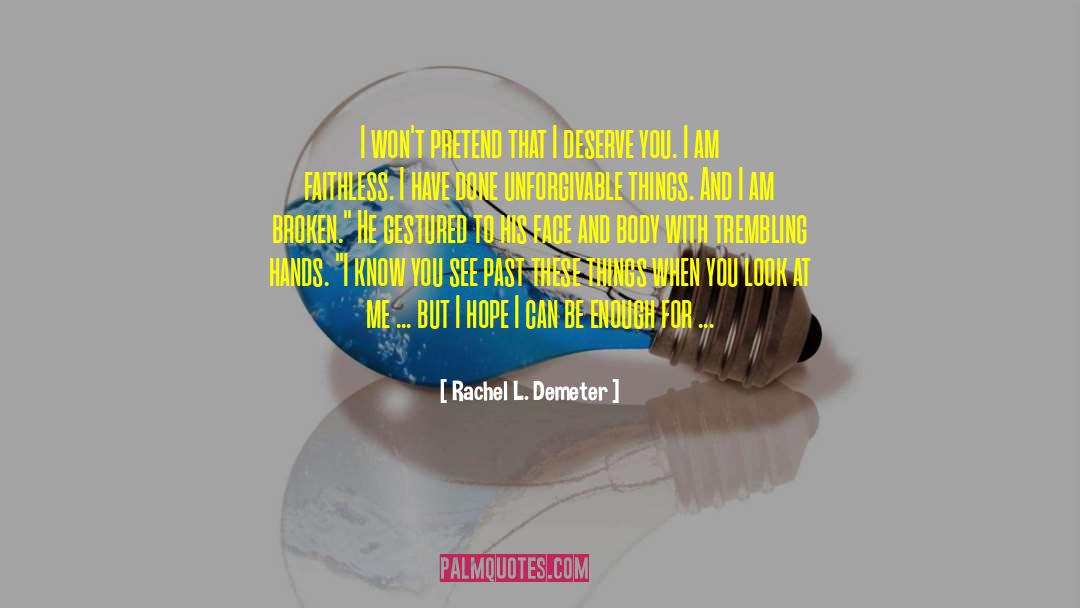 Rachel L. Demeter Quotes: I won't pretend that I