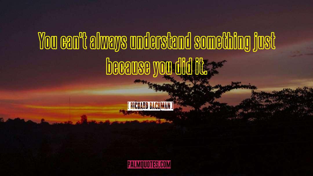 Richard Bachman Quotes: You can't always understand something
