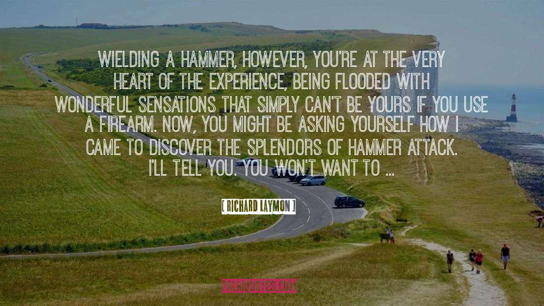 Richard Laymon Quotes: Wielding a hammer, however, you're