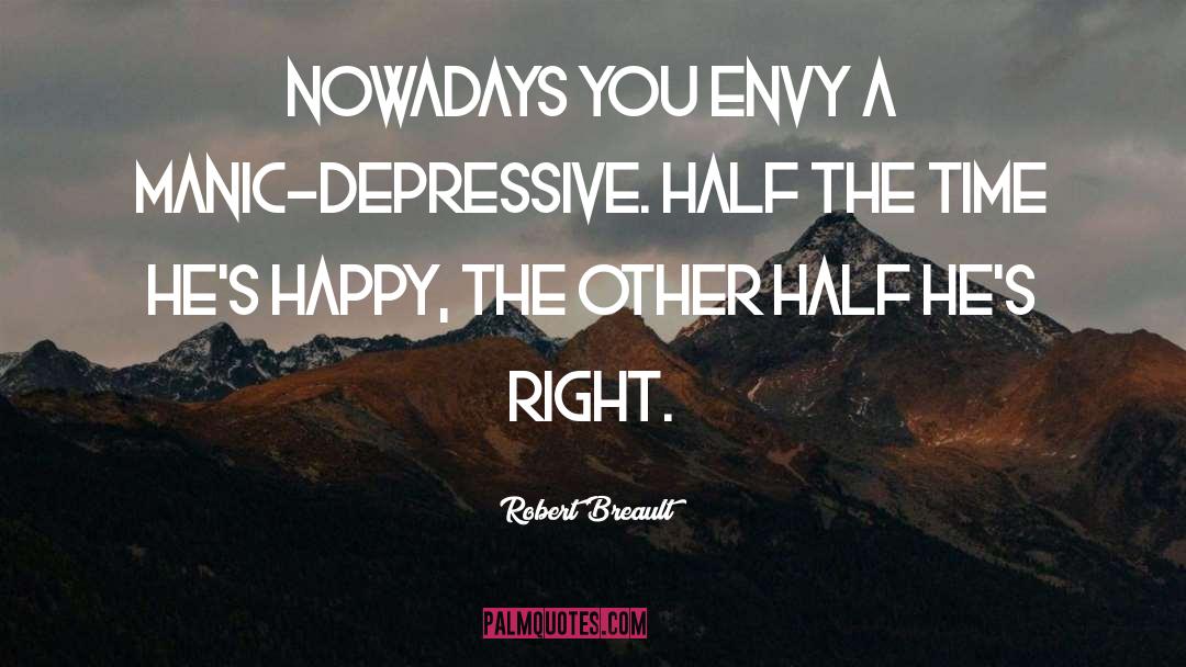 Robert Breault Quotes: Nowadays you envy a manic-depressive.