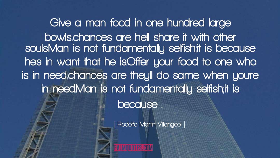 Rodolfo Martin Vitangcol Quotes: Give a man food in