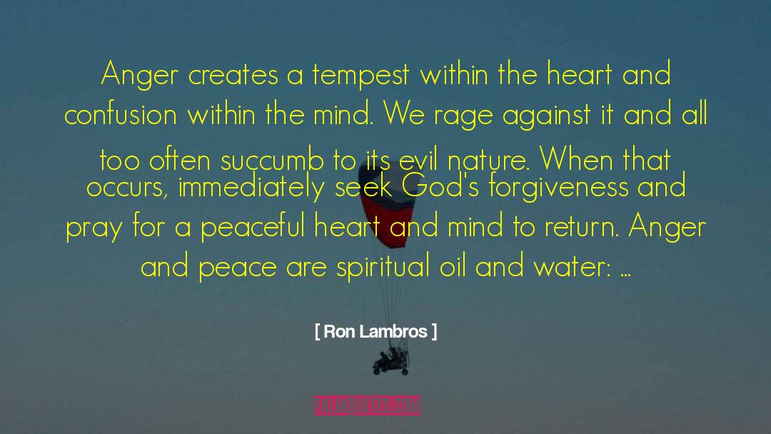 Ron Lambros Quotes: Anger creates a tempest within