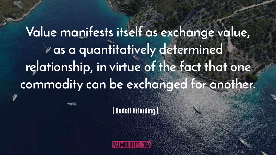 Rudolf Hiferding Quotes: Value manifests itself as exchange