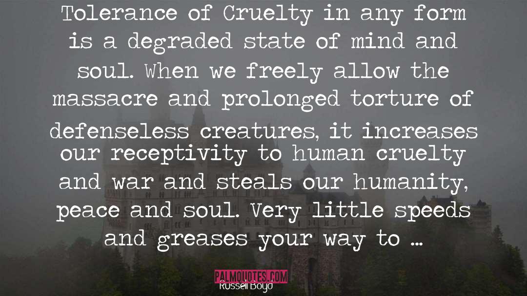 Russell Boyd Quotes: Tolerance of Cruelty in any