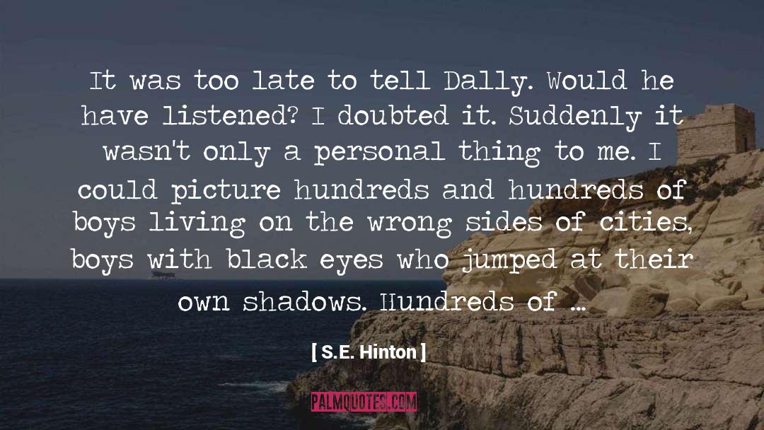 S.E. Hinton Quotes: It was too late to