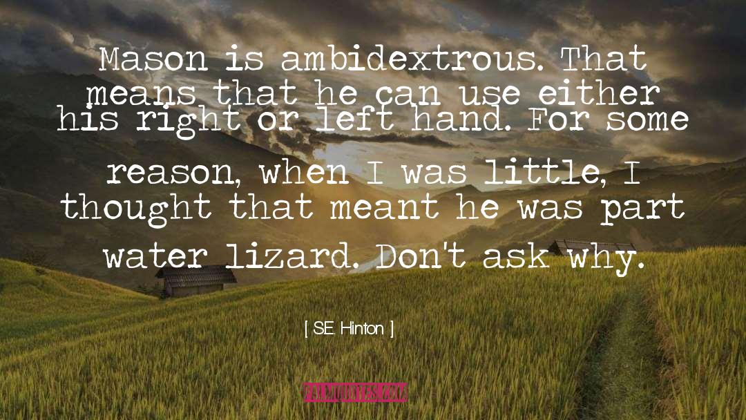 S.E. Hinton Quotes: Mason is ambidextrous. That means