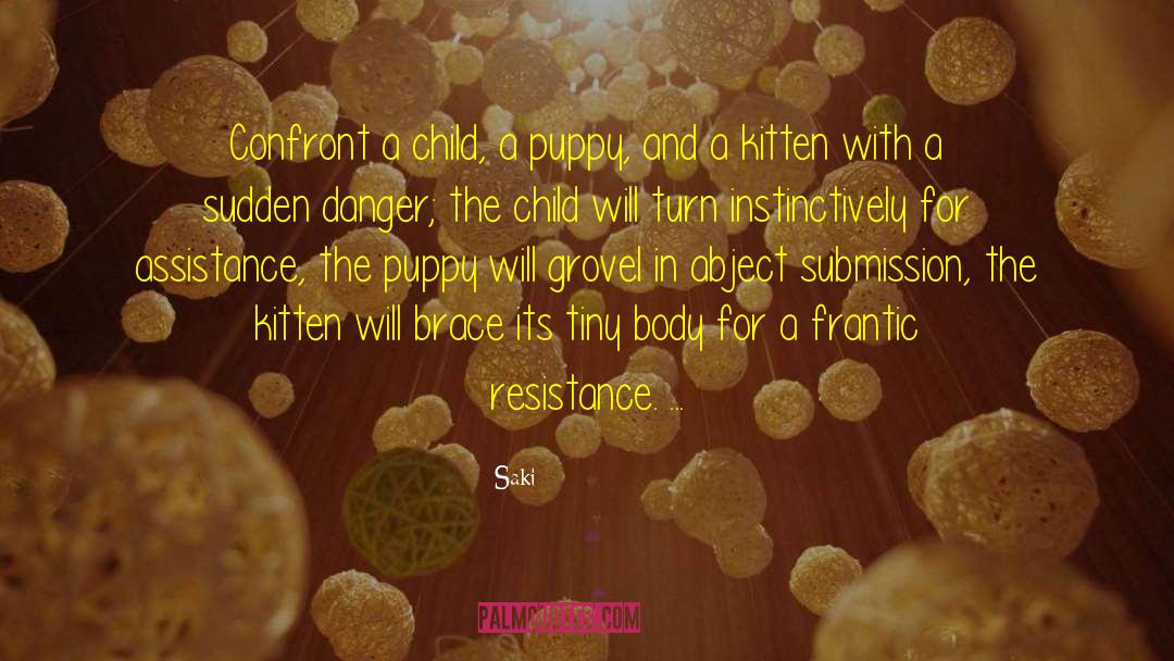 Saki Quotes: Confront a child, a puppy,