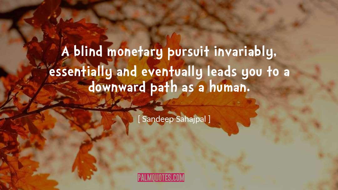 Sandeep Sahajpal Quotes: A blind monetary pursuit invariably,