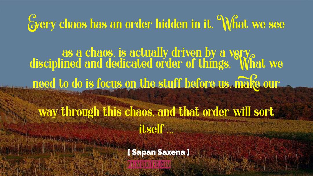 Sapan Saxena Quotes: Every chaos has an order
