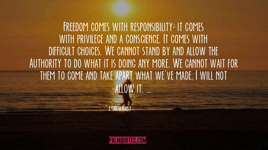 Sarah Hall Quotes: Freedom comes with responsibility; it