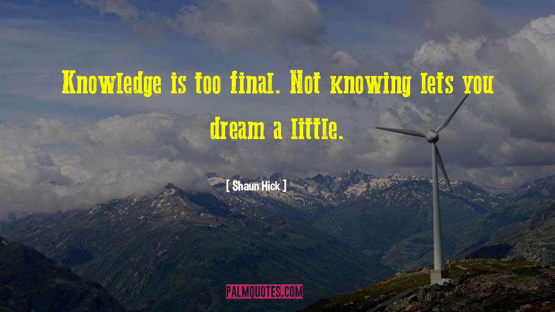 Shaun Hick Quotes: Knowledge is too final. Not