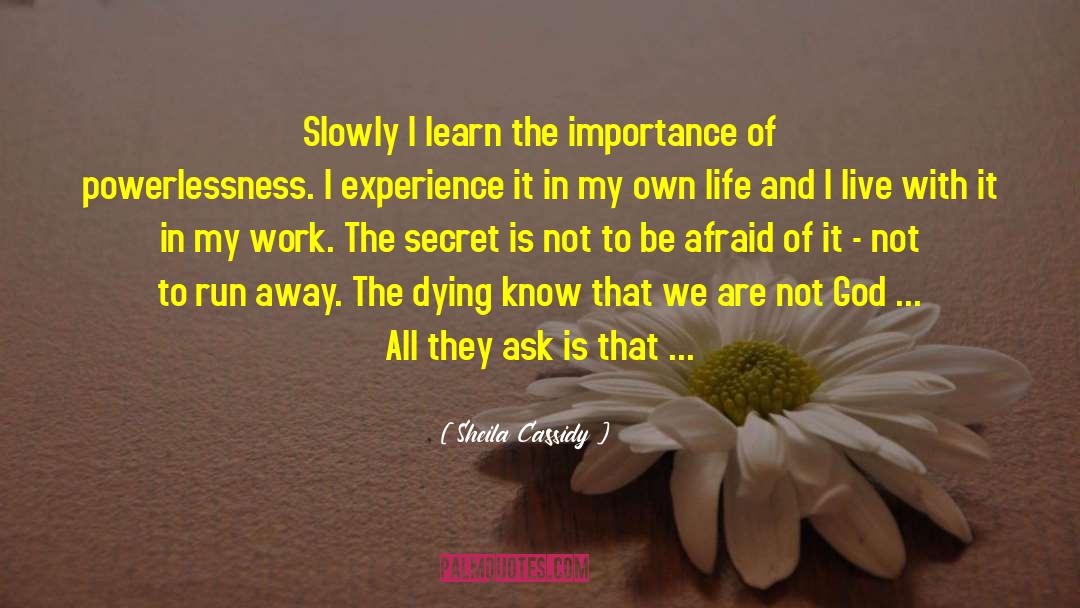 Sheila Cassidy Quotes: Slowly I learn the importance