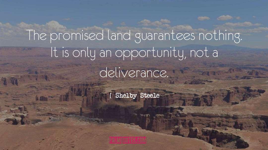 Shelby Steele Quotes: The promised land guarantees nothing.