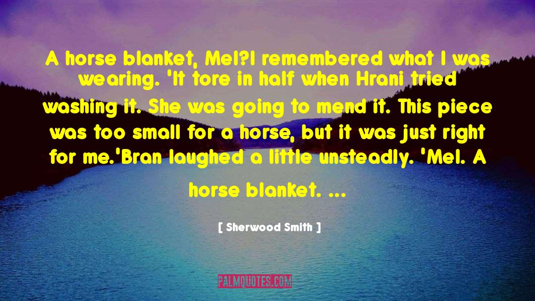 Sherwood Smith Quotes: A horse blanket, Mel?<br>I remembered