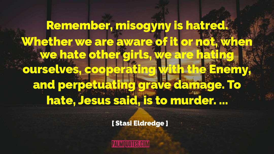 Stasi Eldredge Quotes: Remember, misogyny is hatred. Whether