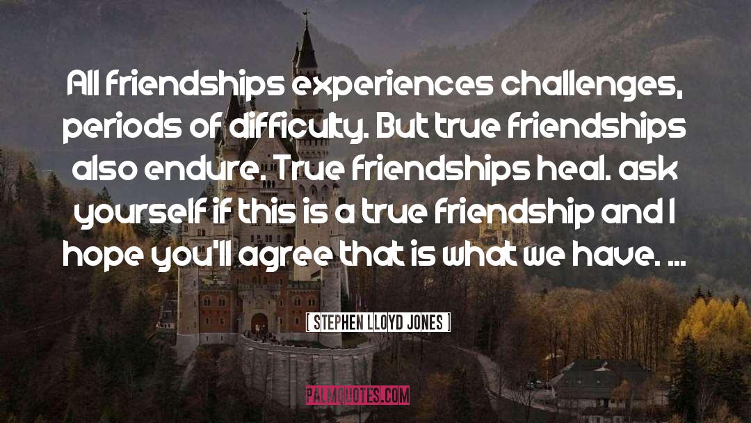 Stephen Lloyd Jones Quotes: All friendships experiences challenges, periods