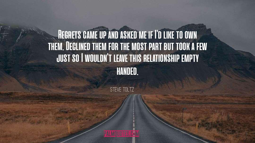 Steve Toltz Quotes: Regrets came up and asked