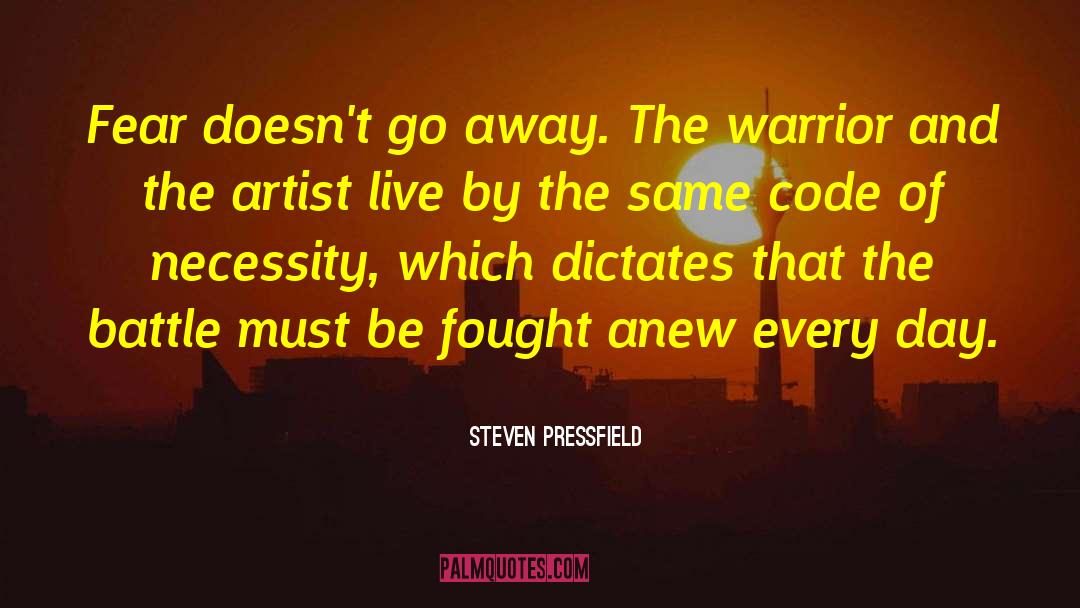 Steven Pressfield Quotes: Fear doesn't go away. The