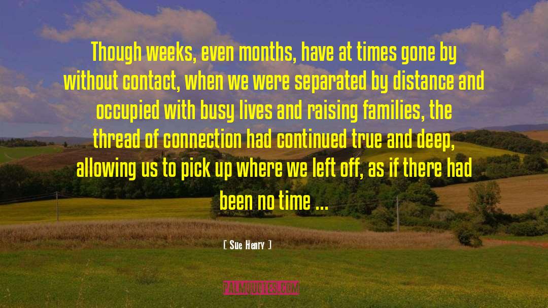 Sue Henry Quotes: Though weeks, even months, have