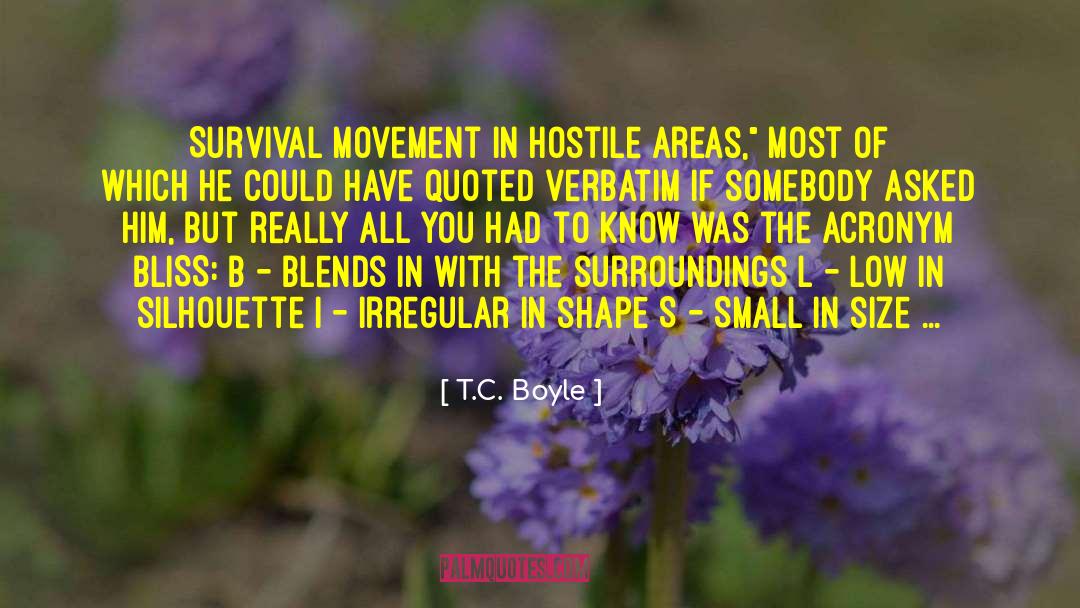 T.C. Boyle Quotes: Survival Movement in Hostile Areas,