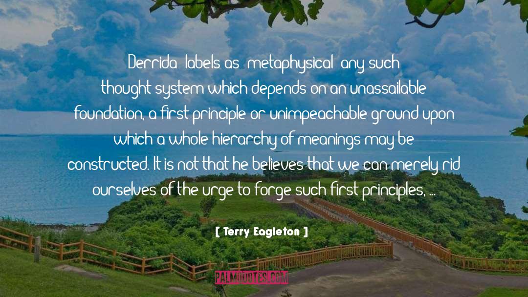 Terry Eagleton Quotes: Derrida… labels as 'metaphysical' any